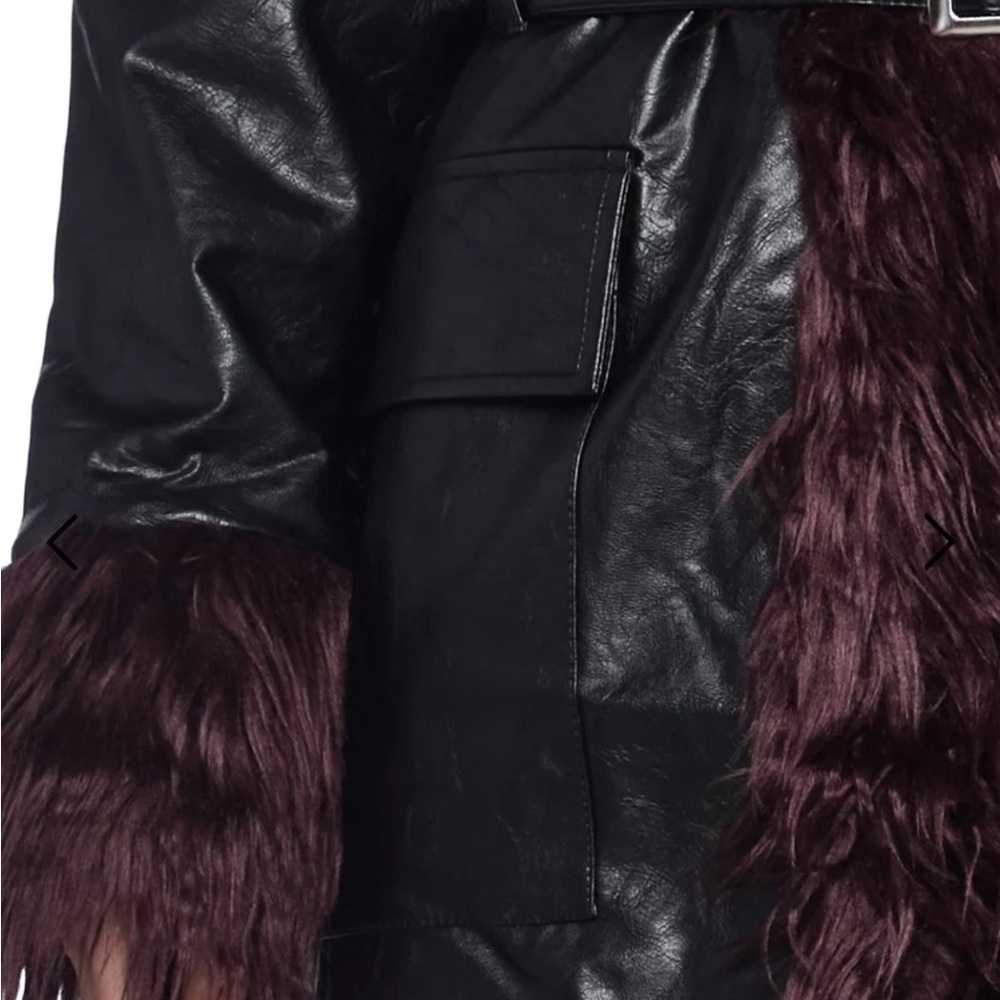 The Ragged Priest “Ursula” Vegan Leather & Faux Fur Longline Coat - Picture 5 of 11